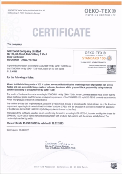 Oeko Tex 2022 Certificate